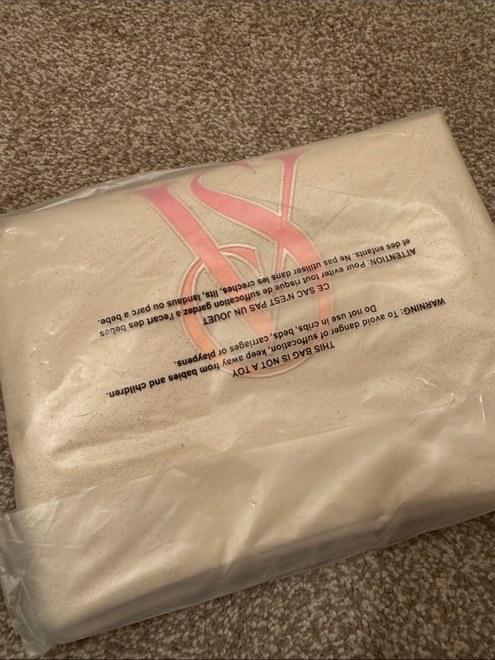 Victoria's Secret Cream Canvas Tote with Pink Trim
